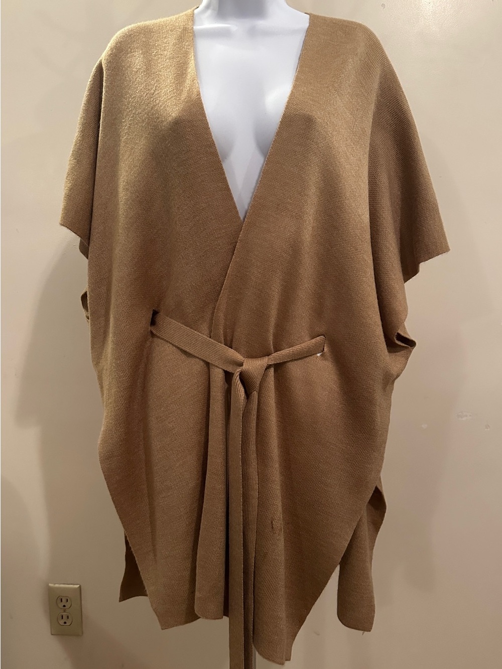 LOFT Camel Knit Belted Poncho Wrap